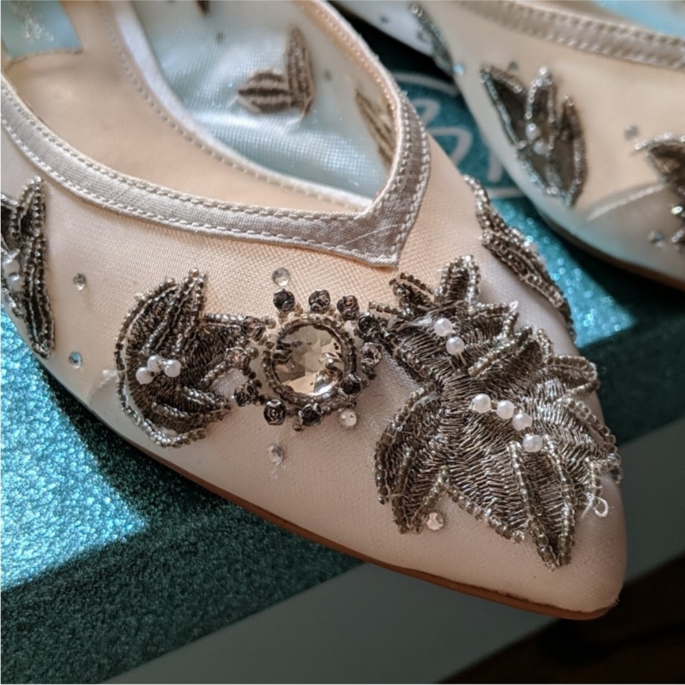BETSEY JOHNSON BLUE  Bridal Flats w/ Embroidered Crystal & Pearl Detail